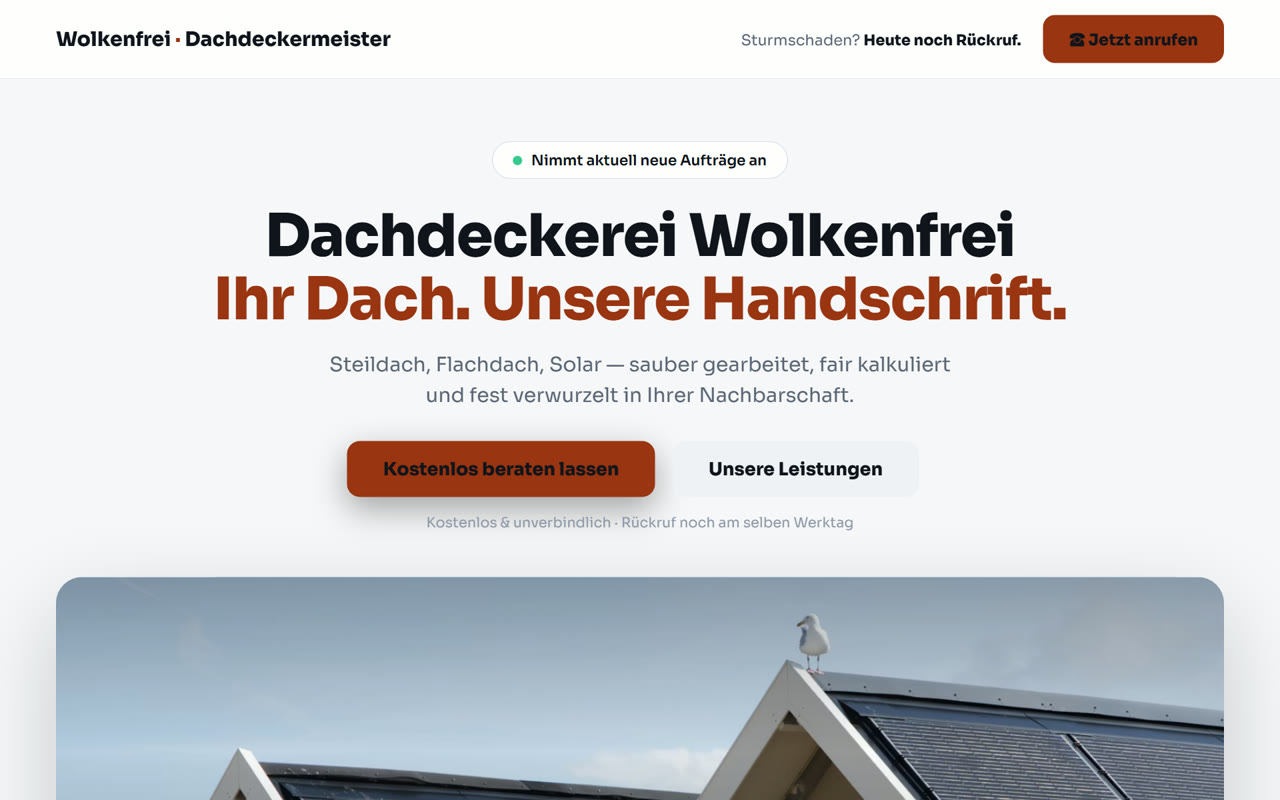 Muster-Website eines Dachdeckerbetriebs