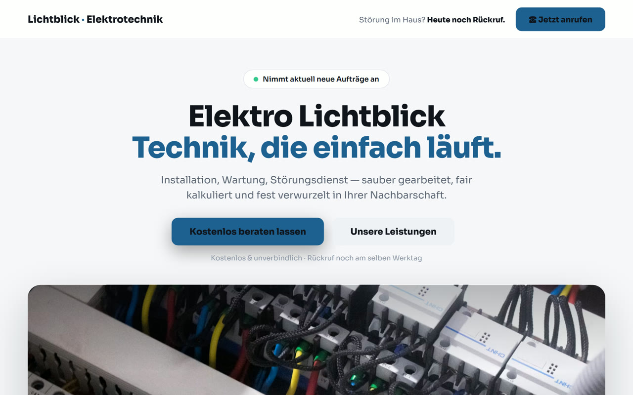 Muster-Website eines Elektrobetriebs