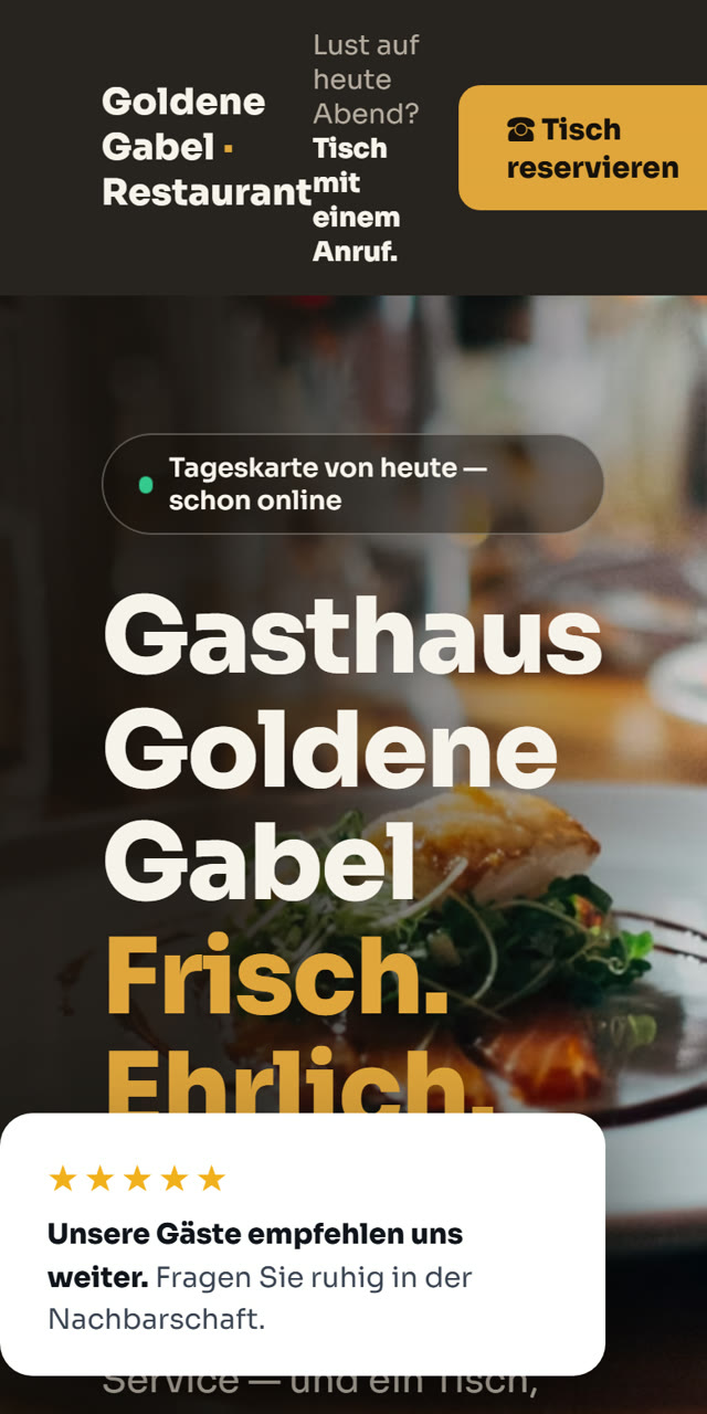 Muster-Website eines Restaurants auf dem Handy